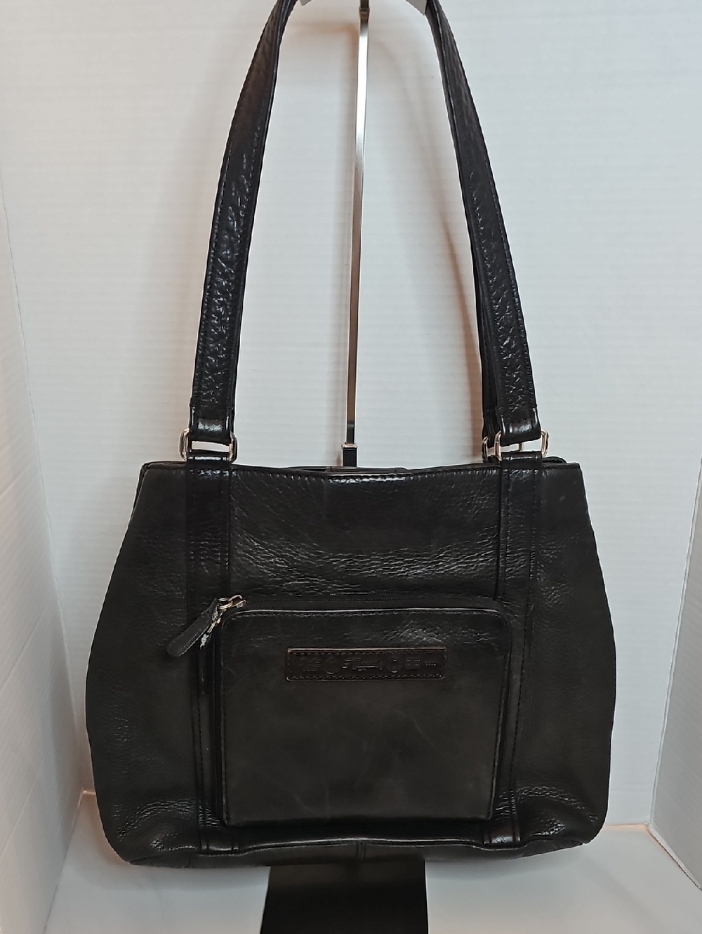 Vintage Fossil Black Leather Shoulder Tote